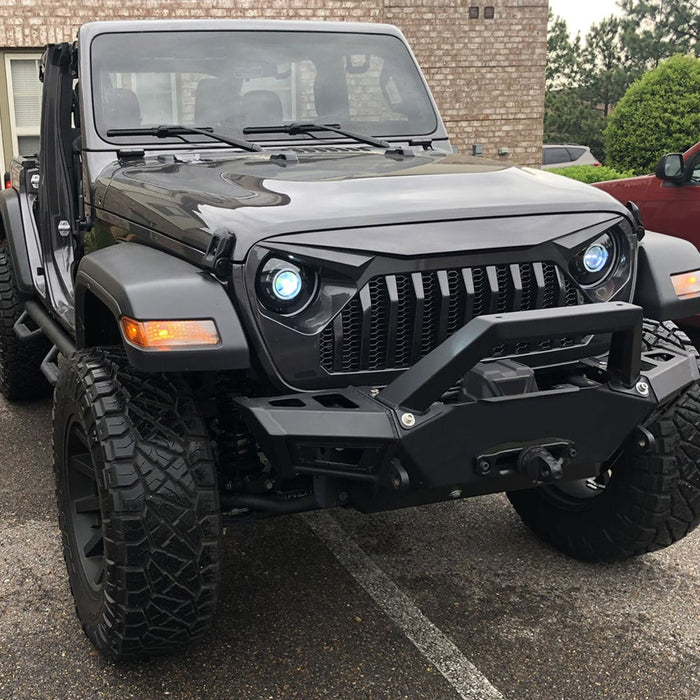 Vader Grille w/ Mesh - Glossy Black (18-20 Jeep Wrangler JL & Gladiator JT) Grilles AMERICAN MODIFIED 