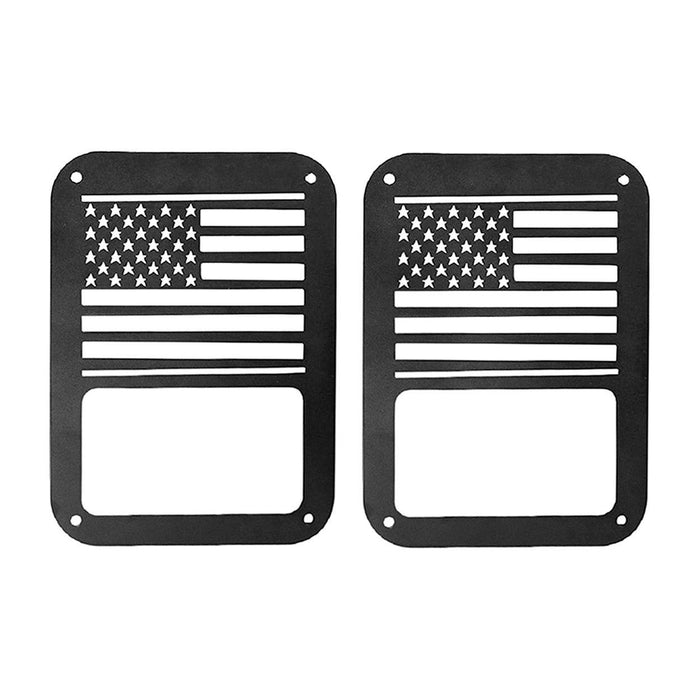 Textured Black US Flag Tail Light Guards (07-18 Jeep Wrangler JK/ JKU) Light Guards & Light Covers AMERICAN MODIFIED 