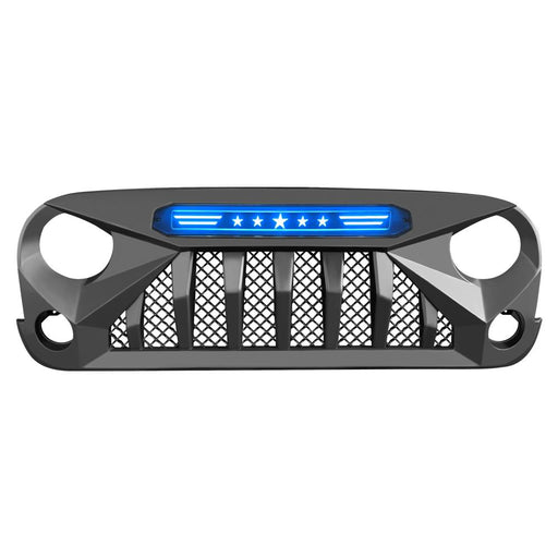 Gladiator Grille w/ Blue Star DRL (07-18 Jeep Wrangler JK) Grilles AMERICAN MODIFIED 