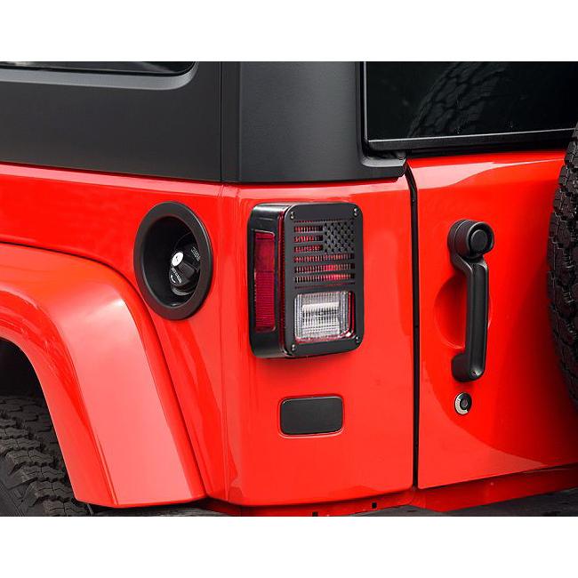 Textured Black US Flag Tail Light Guards (07-18 Jeep Wrangler JK/ JKU) Light Guards & Light Covers AMERICAN MODIFIED 