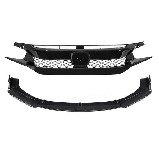 Knife Style Front Lips Chin Spoiler & Type R Style Grille Combo (16-18 Honda Civic) Body Kits AMERICAN MODIFIED 