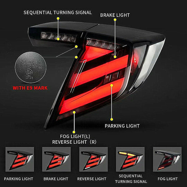 Red Lens Rear Bumper Reflector Assemblies – For 2017-2021 Honda Civic Hatchback, LED, 1 Yr Warranty