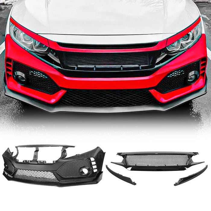 Type R Style Conversion Front Bumper W / Sports Grille For 2016 - 2021 Honda Civic