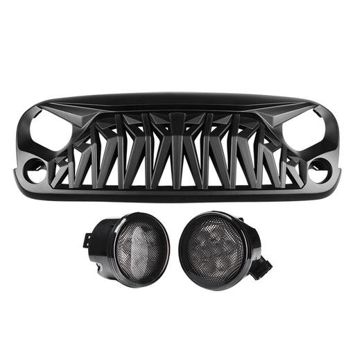 Shark Grille & Smoke Turn Signal Lights Combo (07-18 Jeep Wranger JK/ JKU) Headlights Grille Combo AMERICAN MODIFIED 
