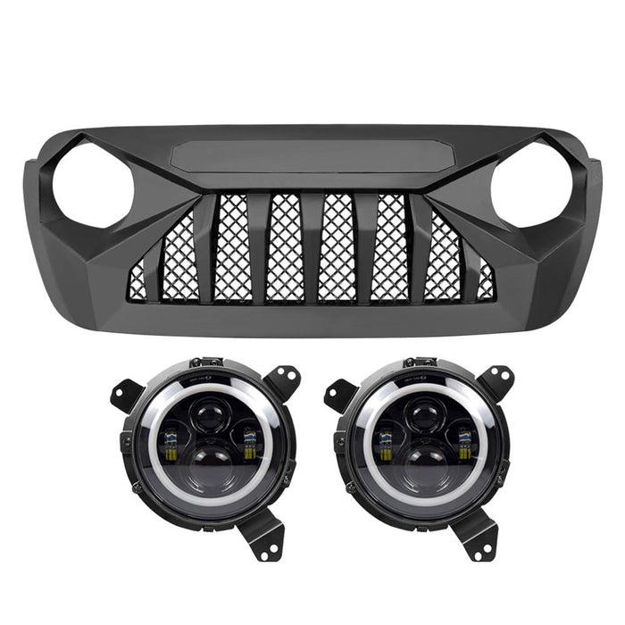 Demon Grille w/ Mesh & Halo Headlights Combo (18-20 Wrangler JL & Gladiator JT) Headlights Grille Combo AMERICAN MODIFIED 