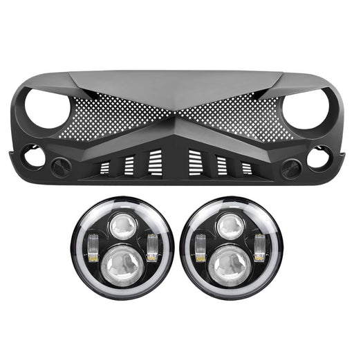 Hawke Grille & RGB Halo Headlights Combo (07-18 Wrangler JK) Headlights Grille Combo AMERICAN MODIFIED 