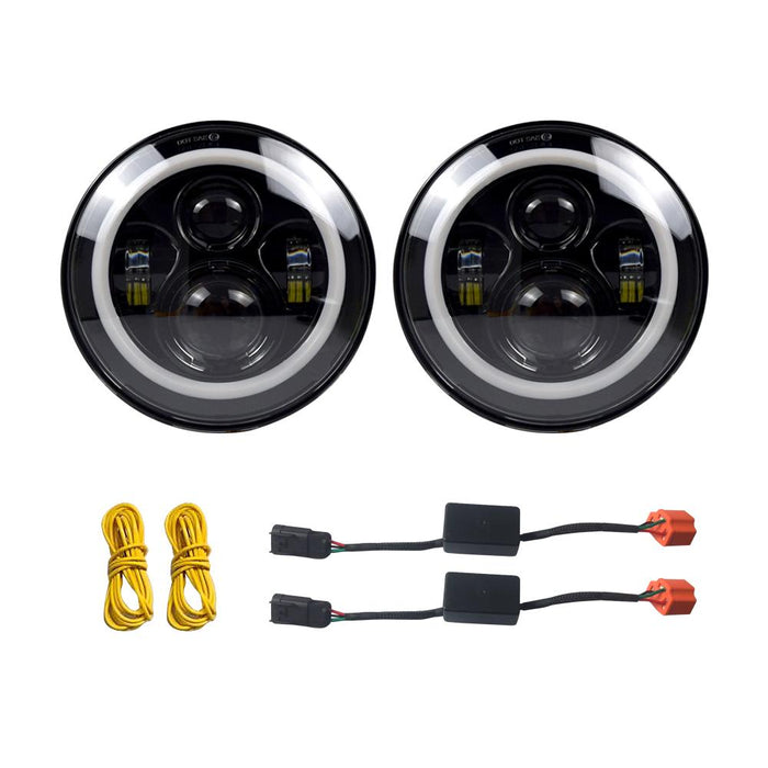 Shark Grille & Halo Headlights & Halo Fog Lights Combo (07-18 Wrangler JK/ JKU) Headlights Grille Combo AMERICAN MODIFIED 