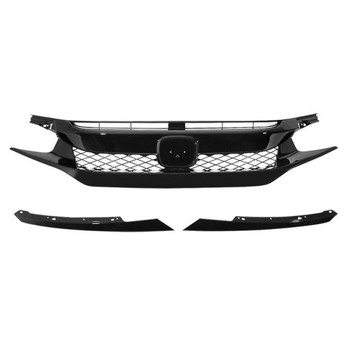 Knife Style Front Lips Chin Spoiler & Type R Style Grille Combo (16-18 Honda Civic) Body Kits AMERICAN MODIFIED 