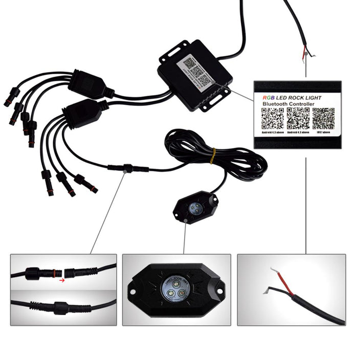 Bluetooth Shift RGB LED Rock Lights (87-18 Jeep YJ/ TJ/ JK) Rock Lights AMERICAN MODIFIED 
