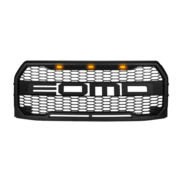 Raptor Style Front Grill Bumper Hood Mesh Grille W/ LED - Matte Black For 2015-2017 Ford F150