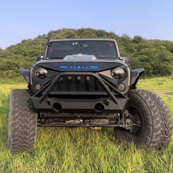 Gladiator Grille w/ Blue Star DRL (07-18 Jeep Wrangler JK) Grilles AMERICAN MODIFIED 