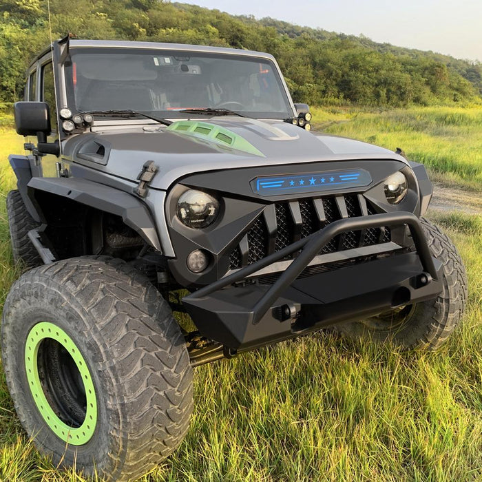 Gladiator Grille w/ Blue Star DRL (07-18 Jeep Wrangler JK) Grilles AMERICAN MODIFIED 