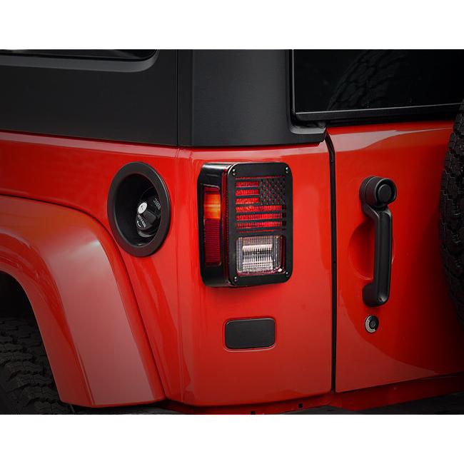 Textured Black US Flag Tail Light Guards (07-18 Jeep Wrangler JK/ JKU) Light Guards & Light Covers AMERICAN MODIFIED 