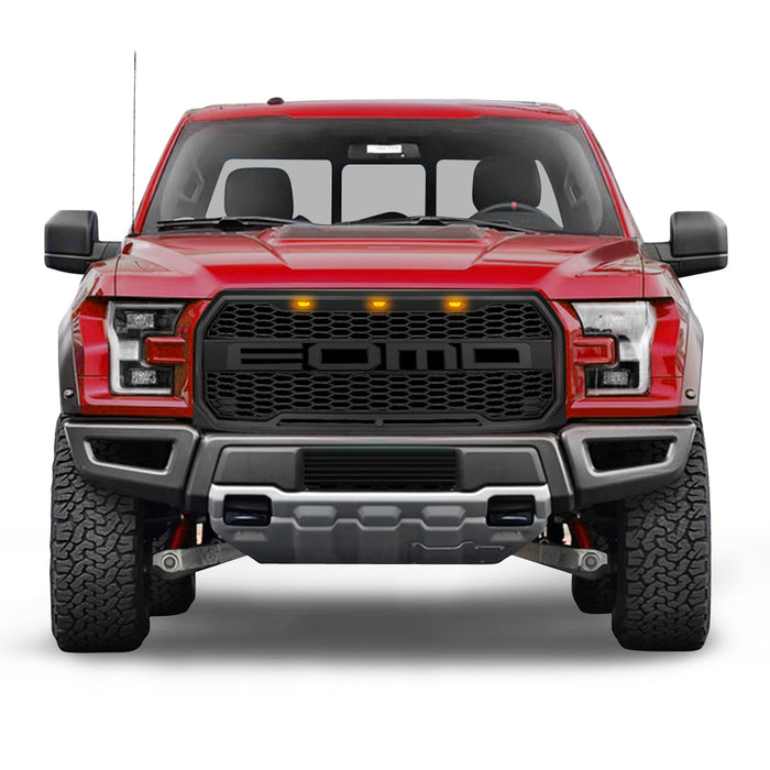 Raptor Style Front Grill Bumper Hood Mesh Grille W/ LED - Matte Black For 2015-2017 Ford F150