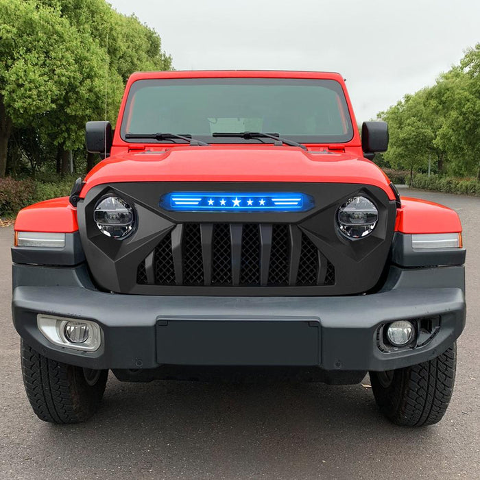Demon Grille w/Blue Star Lights (18-20 Wrangler JL & Gladiator JT) Grilles AMERICAN MODIFIED 