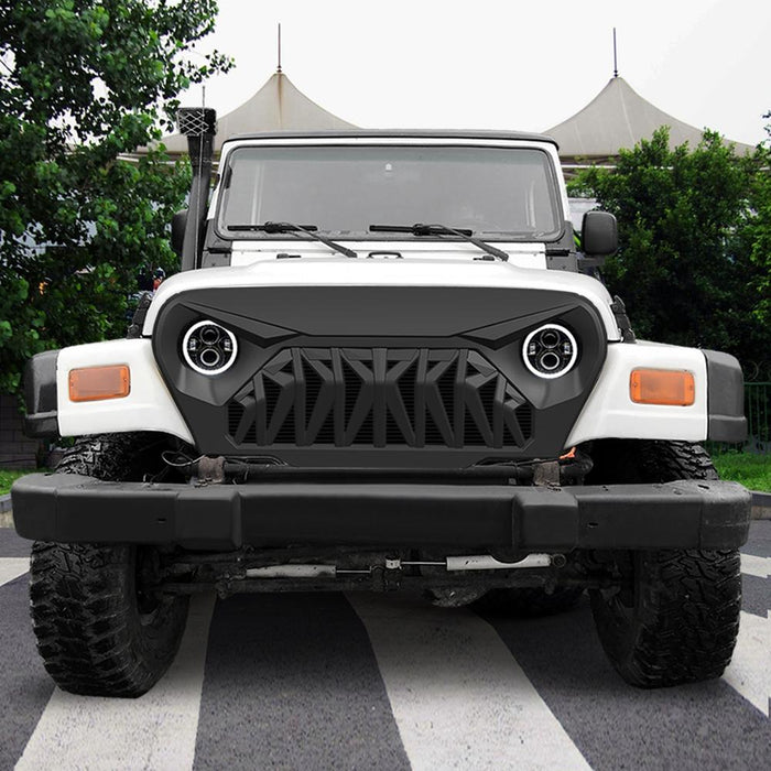 Shark Grille & Halo Headlights Combo (97 - 06 Wrangler TJ) Headlights Grille Combo AMERICAN MODIFIED 