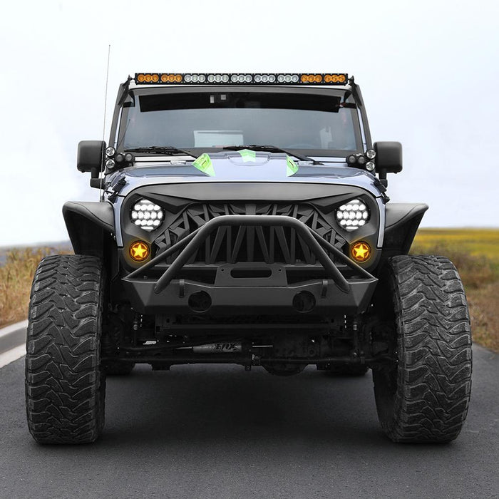Shark Grille & Honeycomb Headlights & Amber Turn Signals Combo (07-18 Wranger JK/ JKU) Headlights Grille Combo AMERICAN MODIFIED 