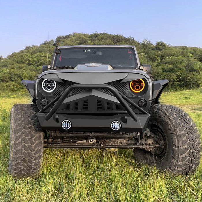 Hawke Grille & Halo Headlights & Halo Fog Lights Combo (07-18 Wrangler JK) Headlights Grille Combo AMERICAN MODIFIED 