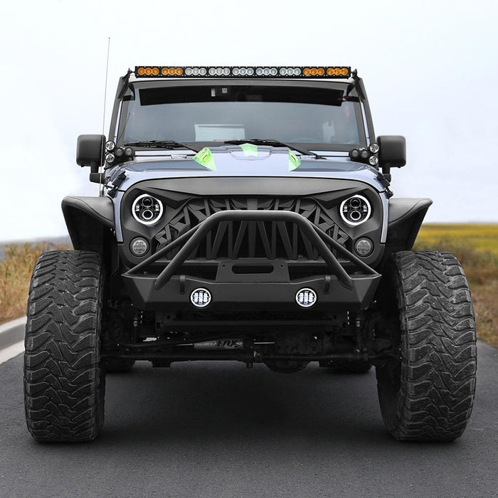 Shark Grille & Halo Headlights & Halo Fog Lights Combo (07-18 Wrangler JK/ JKU) Headlights Grille Combo AMERICAN MODIFIED 