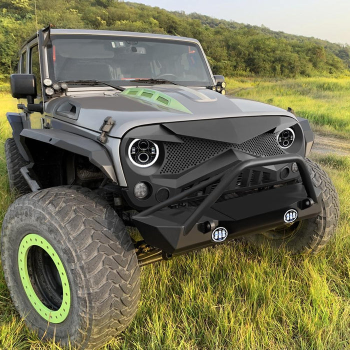 Hawke Grille & Halo Headlights & Halo Fog Lights Combo (07-18 Wrangler JK) Headlights Grille Combo AMERICAN MODIFIED 