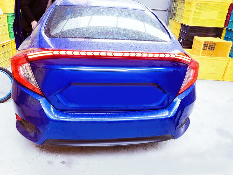 AmericanModified Rear LED Center Spoiler Lamp For 2016-2019 Honda Civic Sedan 4 Door - Smoked Lens, Black Housing, Red Light