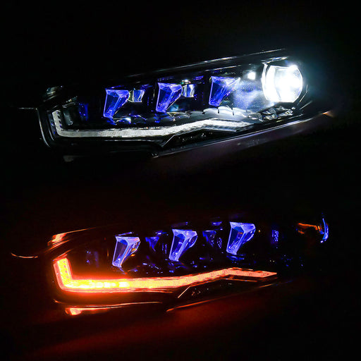 Diamond Lens Rotating LED Headlights WSequential Turn Signal For 2016-2021 10th Gen Honda Civic