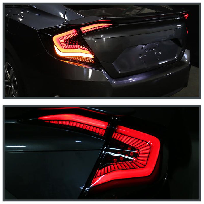Sports Grille & Smoked Honeycomb LED Tail Lights Combo for 16-20 Honda Civic Sedan