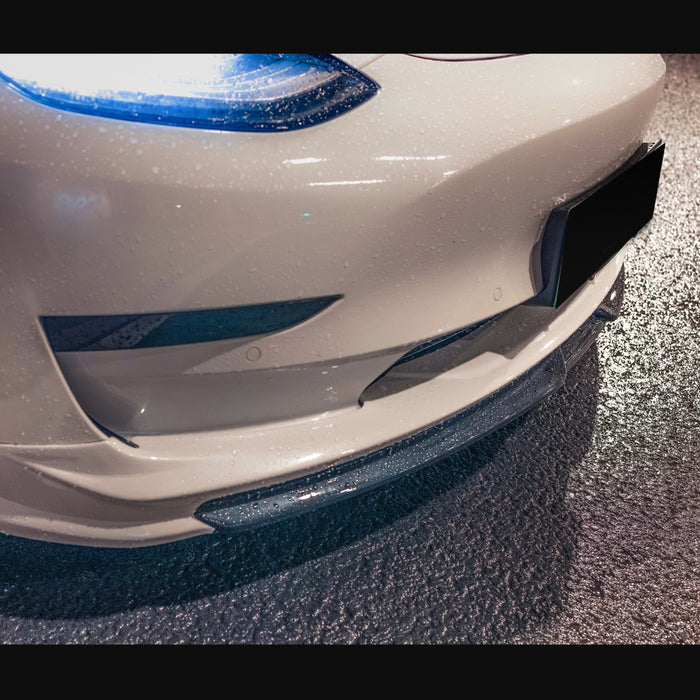HDC Autosports Painted White Front Bumper Lip Body Kit For 2017-2023 Tesla Model 3 Sedan (3-Piece)